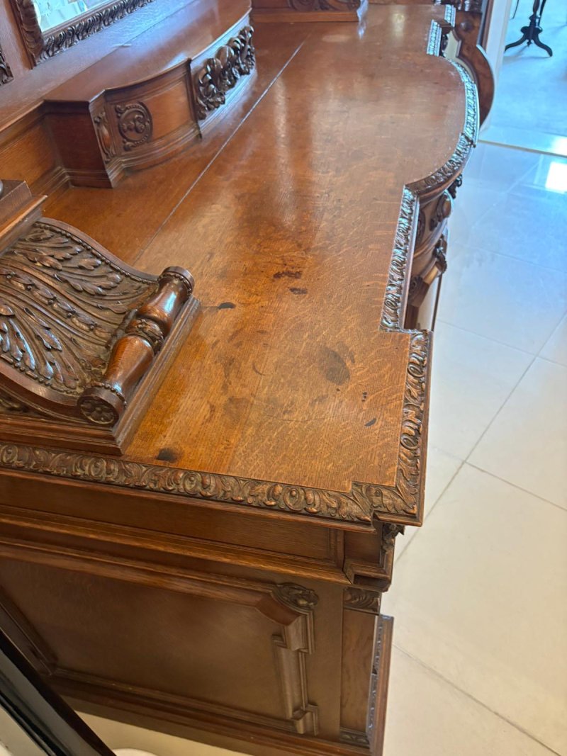 Monumental Antique Victorian Exhibition Quality Carved Oak Sideboard By Maple and Co. - Image 7